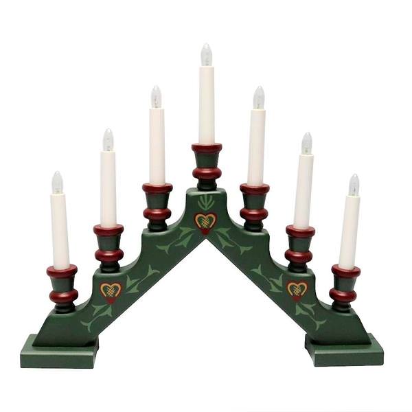 15" x 17.25" 7 Light Electric Green Decor Wooden Sara Swedish Candelabra / Candlestick